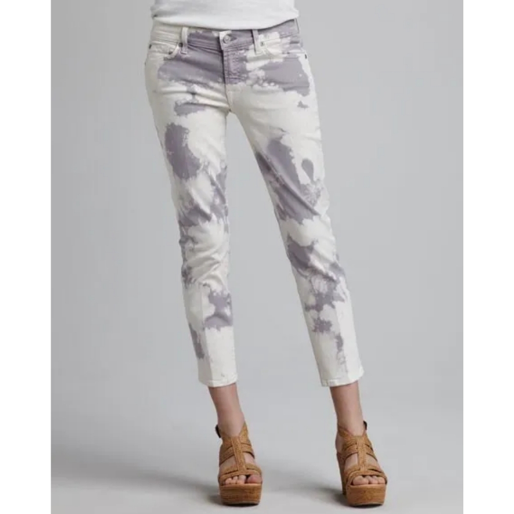 7 For All Mankind Roxanne Cropped Ankle Jeans in Cloud Tie Dye Purple White 26